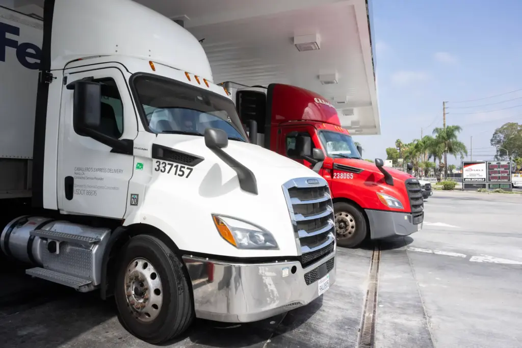 Diesel trucks refuel at SC Fuels in Anaheim on Thursday,...