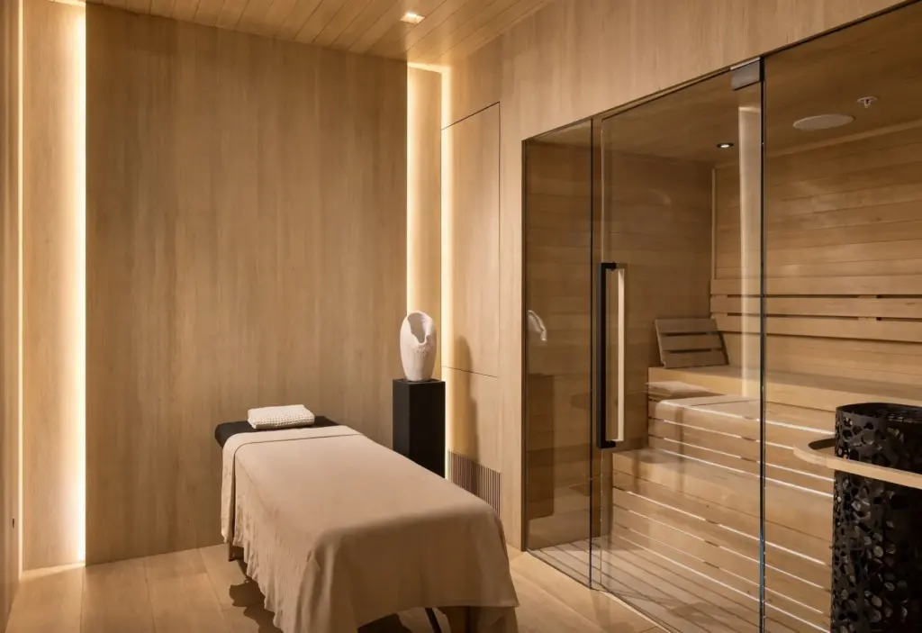 The massage studio and sauna. (Photo by Andrew Bramasco)