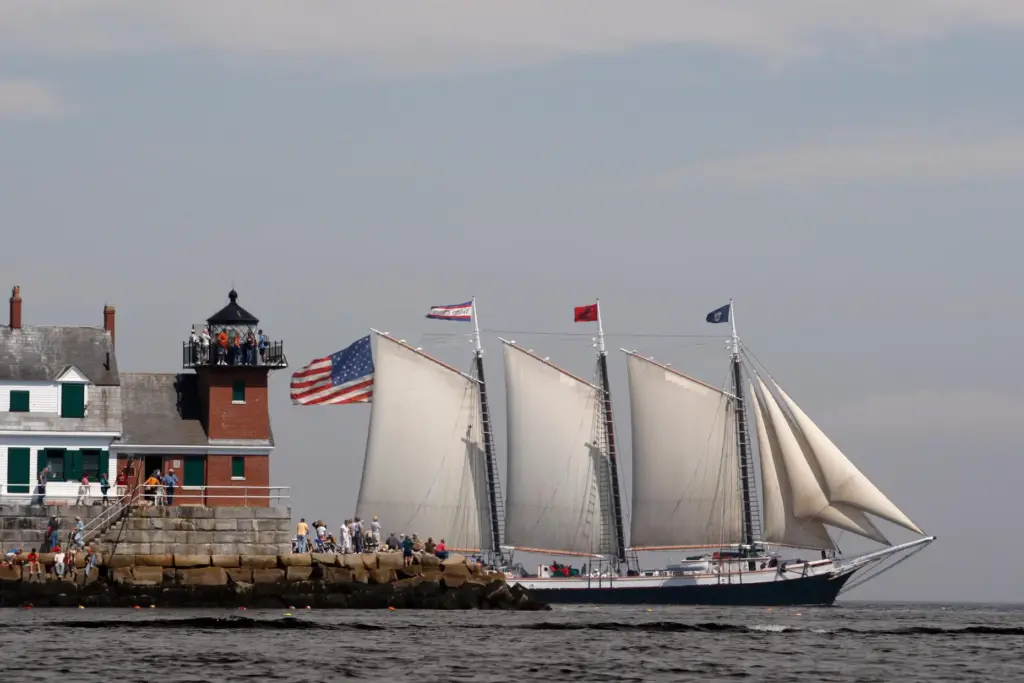 FILE – The Victory Chimes passes the Rockland Breakwater Lighthouse...