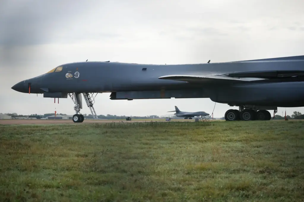 A B1 USAF bomber on the tarmac at RAF Fairford in Fairford, England.