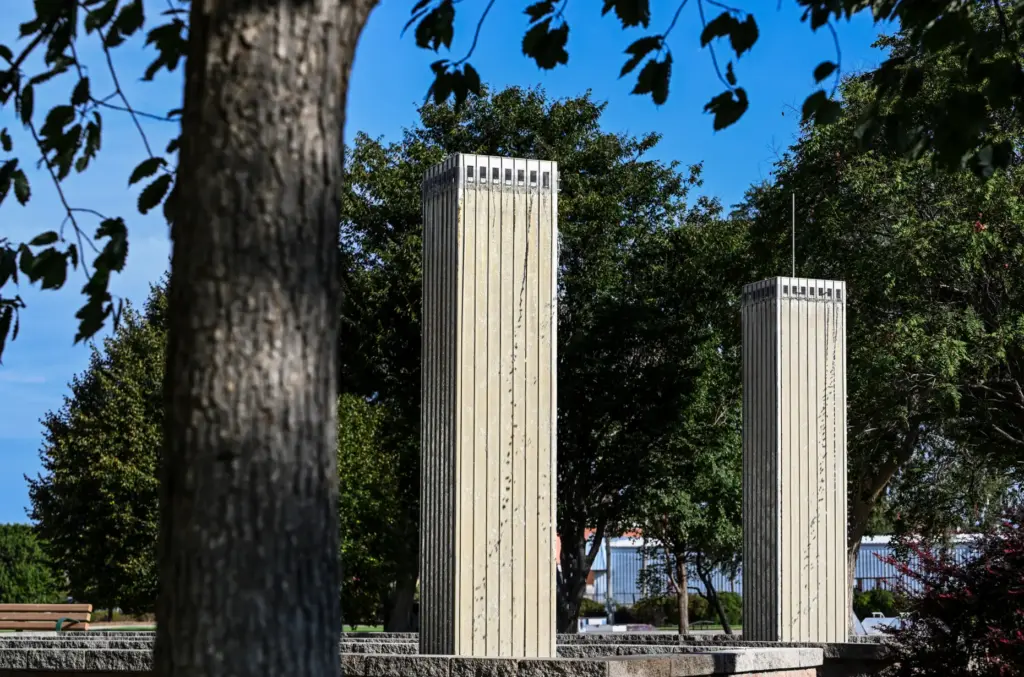 Two 110-inch replicas of the World Trade Center buildings at...