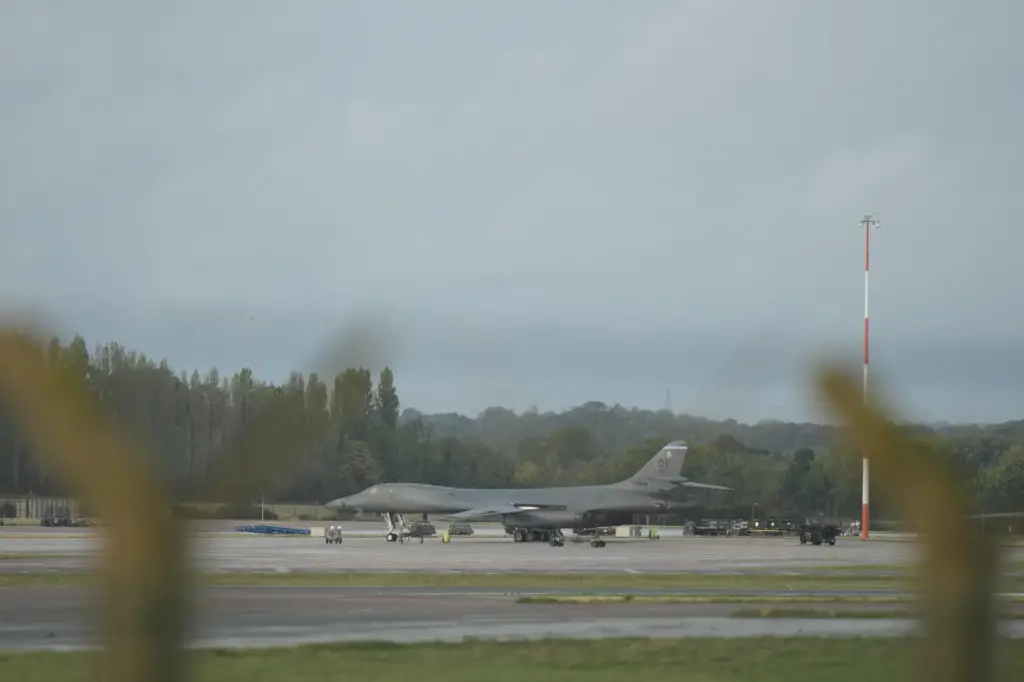 United States Airforce B1 bombers are seen at RAF Fairford.