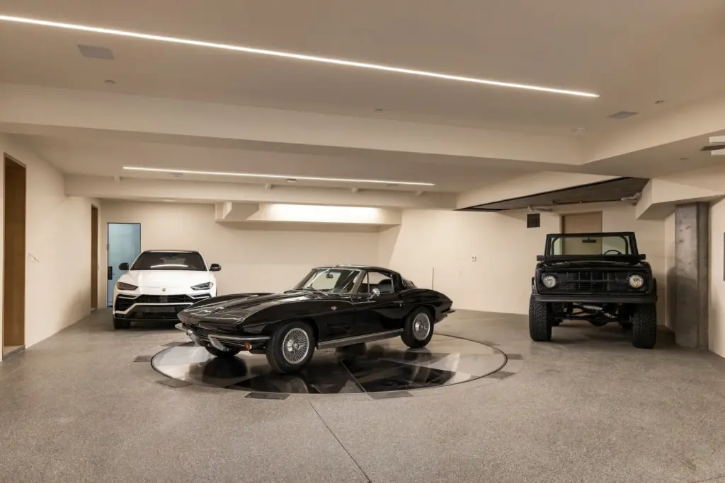 The subterranean 2,267-square-foot garage has a five-car capacity and a...