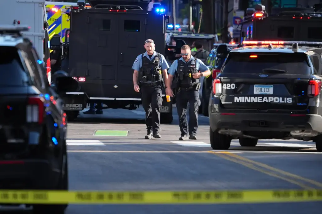 Police respond to a shooting in downtown Minneapolis.