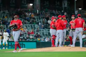 Angels squander 6-run lead against A’s to begin final week of season