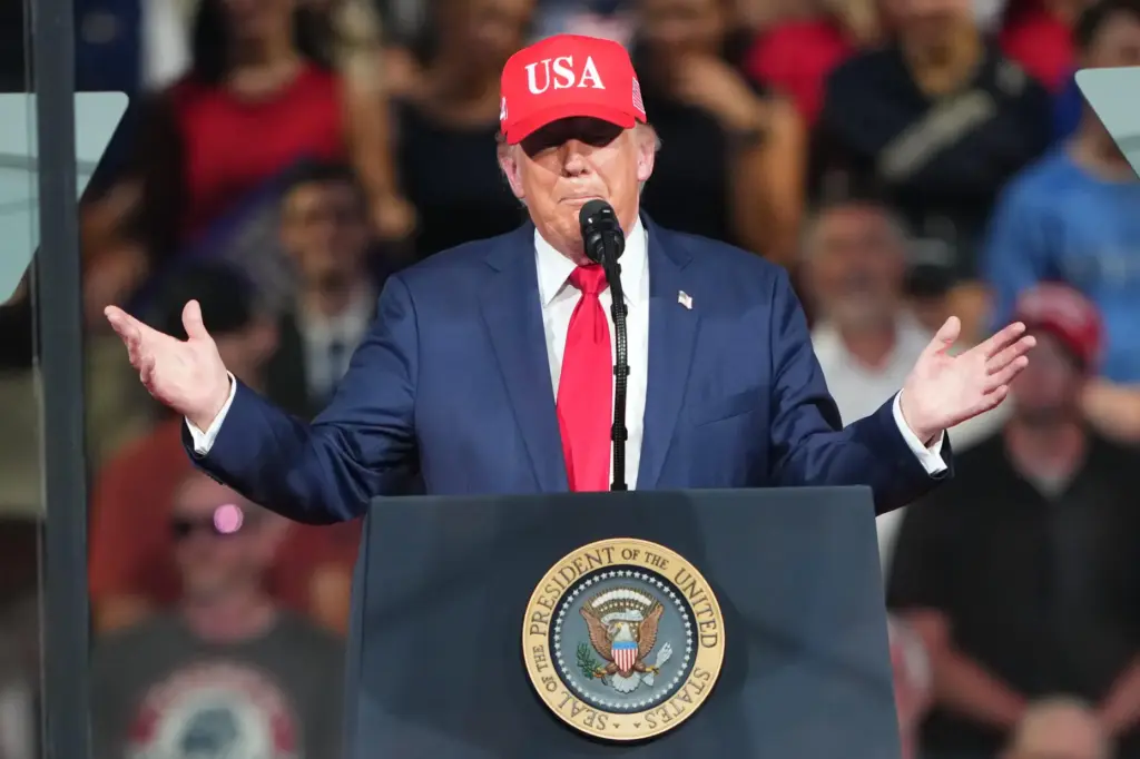 President Donald Trump speaks during a campaign rally at the Gastonia Municipal Airport.