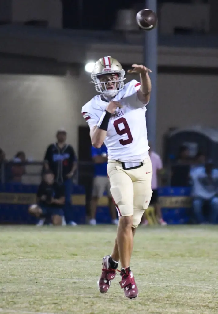 JSerra Catholic Hayes Cloutier (9) throws a pass in their...