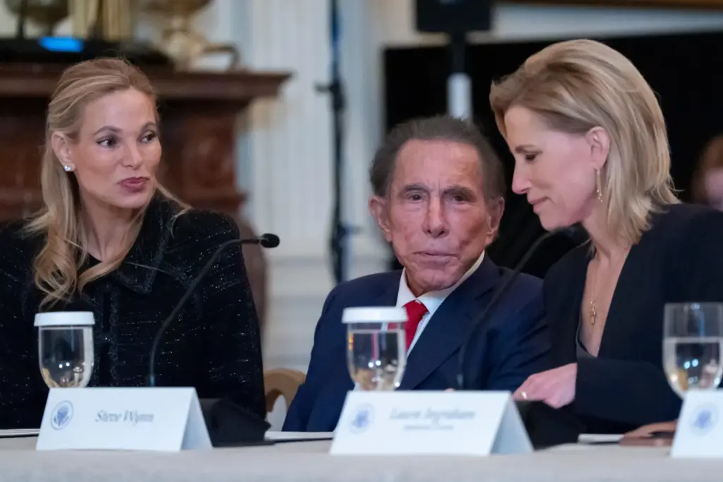 FILE – Andrea Wynn, left, her husband Steve Wynn, and...