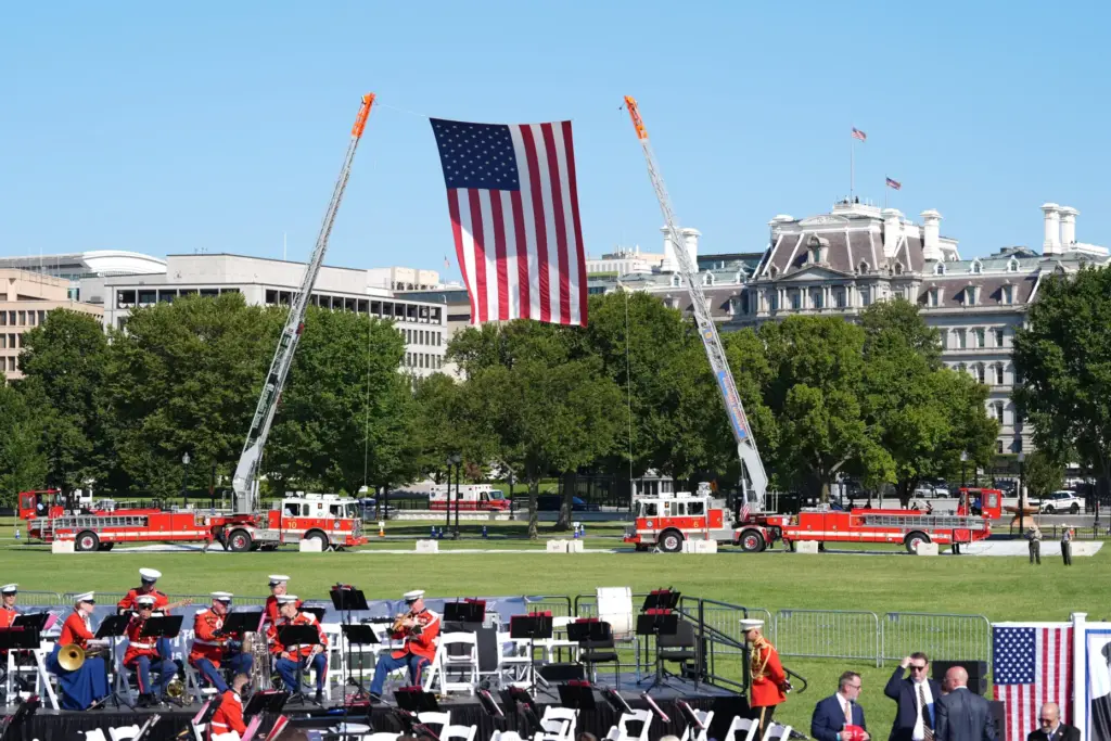 The U.S. flag is displayed during the Tunnel to Towers...
