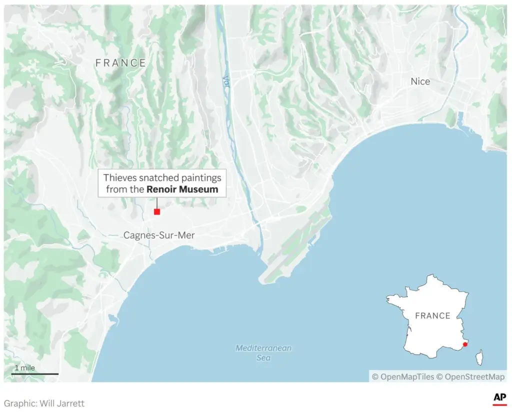 A map showing the location of the Renoir Museum