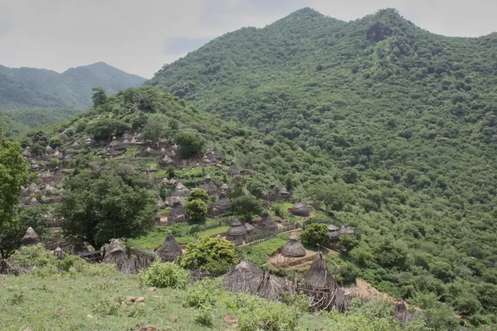 A view of the village of Lohobohobo, in South Sudan,...