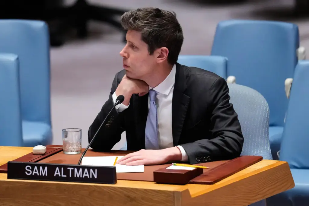 Sam Altman, CEO of OpenAI, listens during a Security Council...