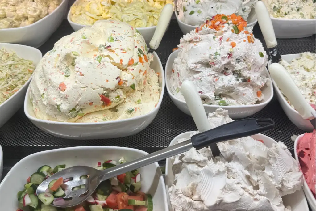 Various cream cheeses and other bagel fixings appear at Tal...