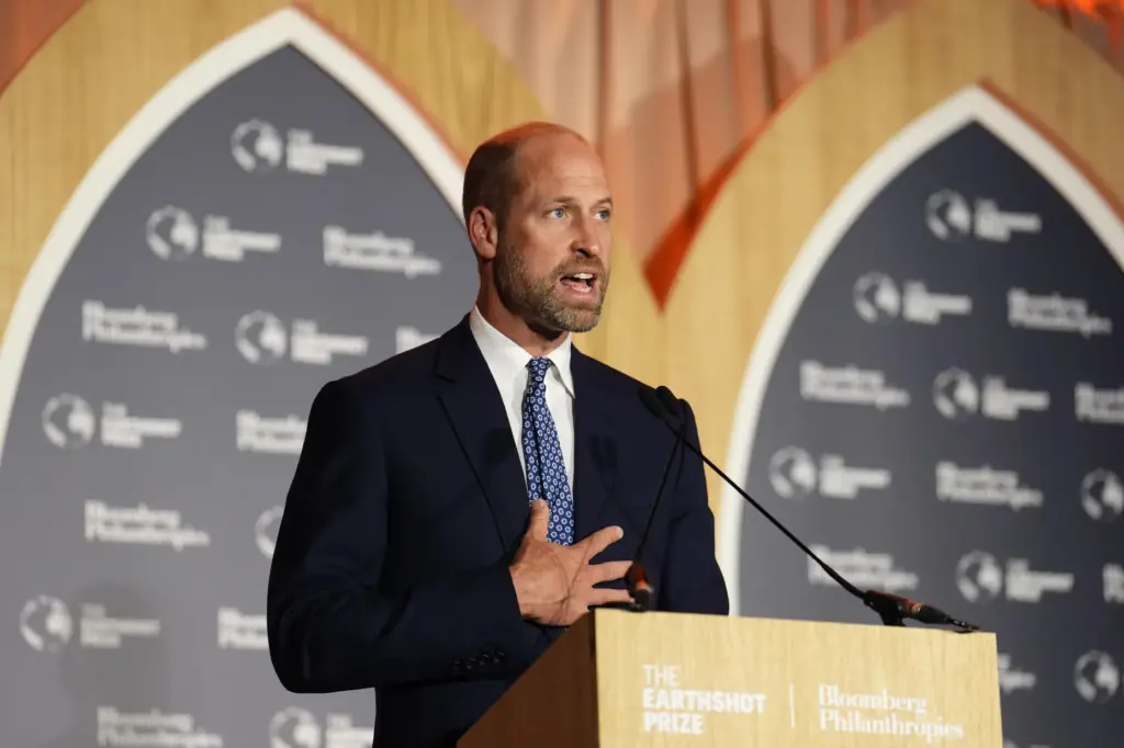 Britain's Prince William makes a speech at the Earthshot Prize Impact Assembly.