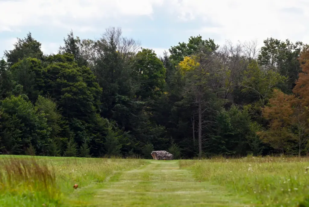 A boulder that marks the impact site at the Flight...
