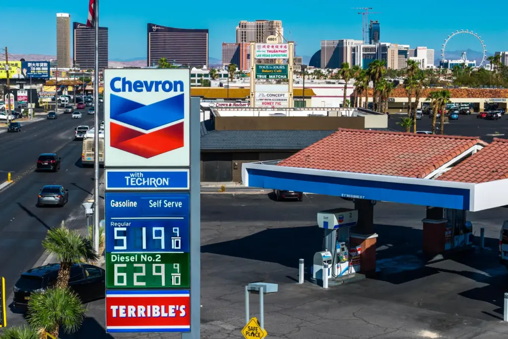 Chevron gas station prices are displayed in Las Vegas on...