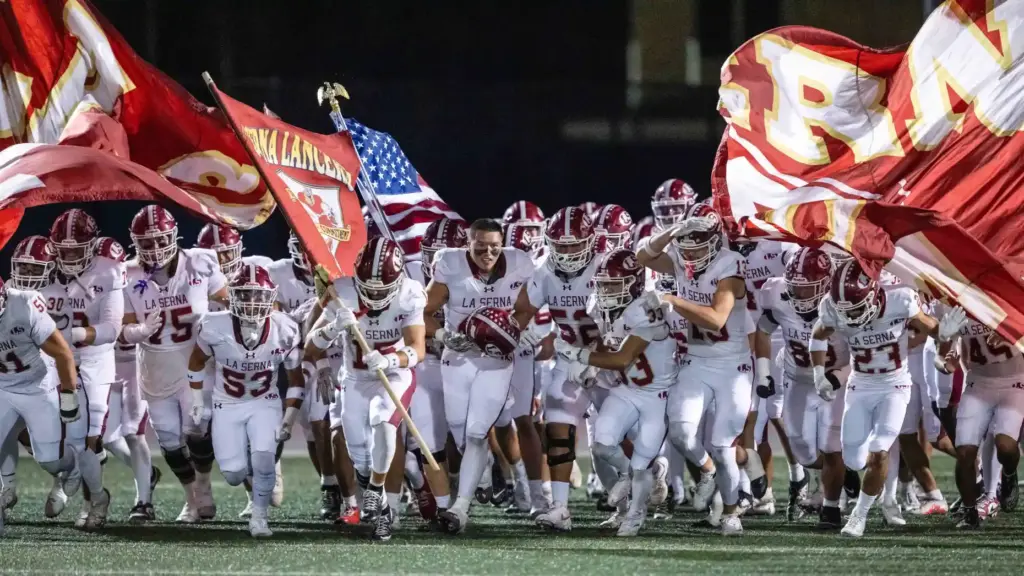 La Serna players take the field for the second half...