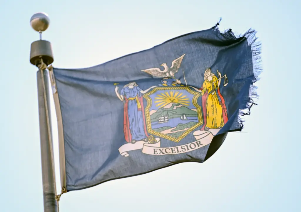 A weathered Kansas state flag in Anthony, Kansas, on Sunday,...