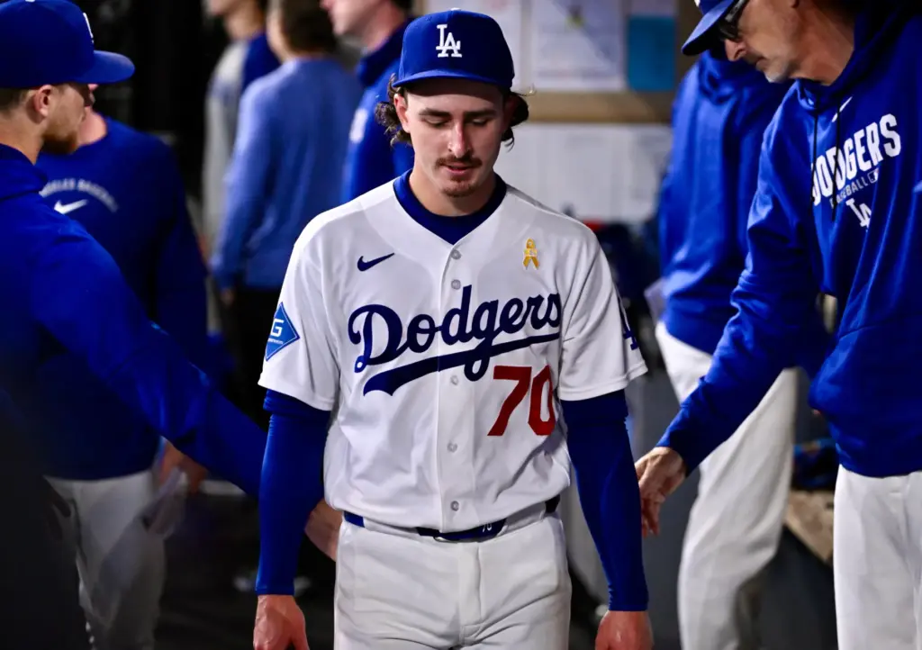 Dodgers starting pitcher Justin Wrobleski is removed from the game...