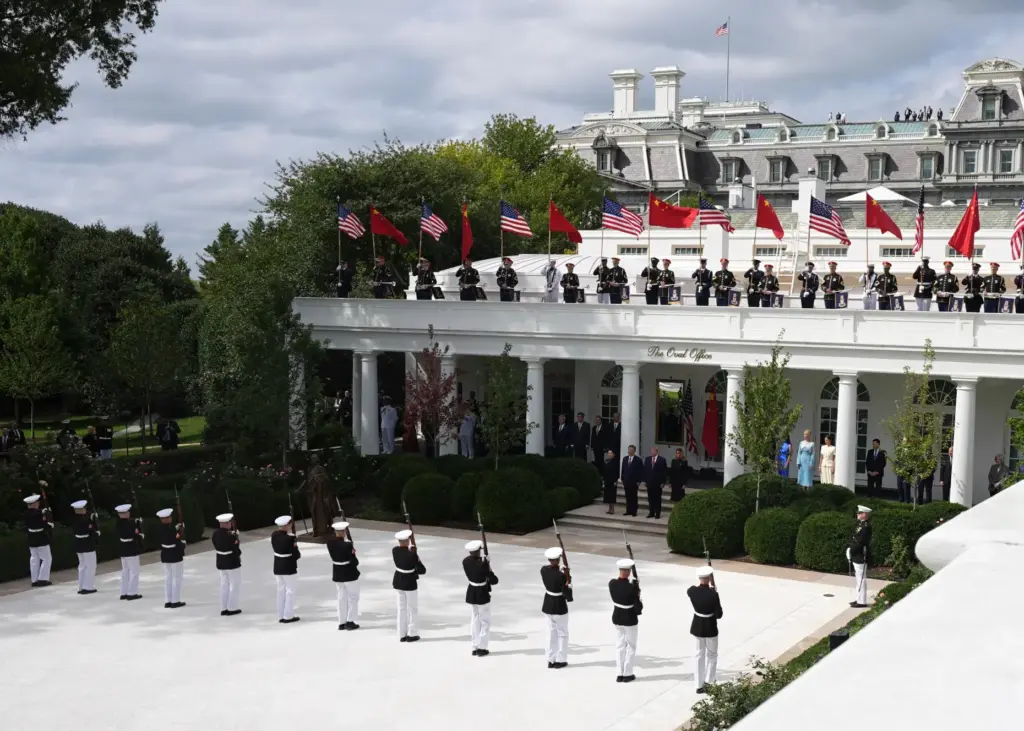 President Donald Trump, center right, first lady Melania Trump, right,...