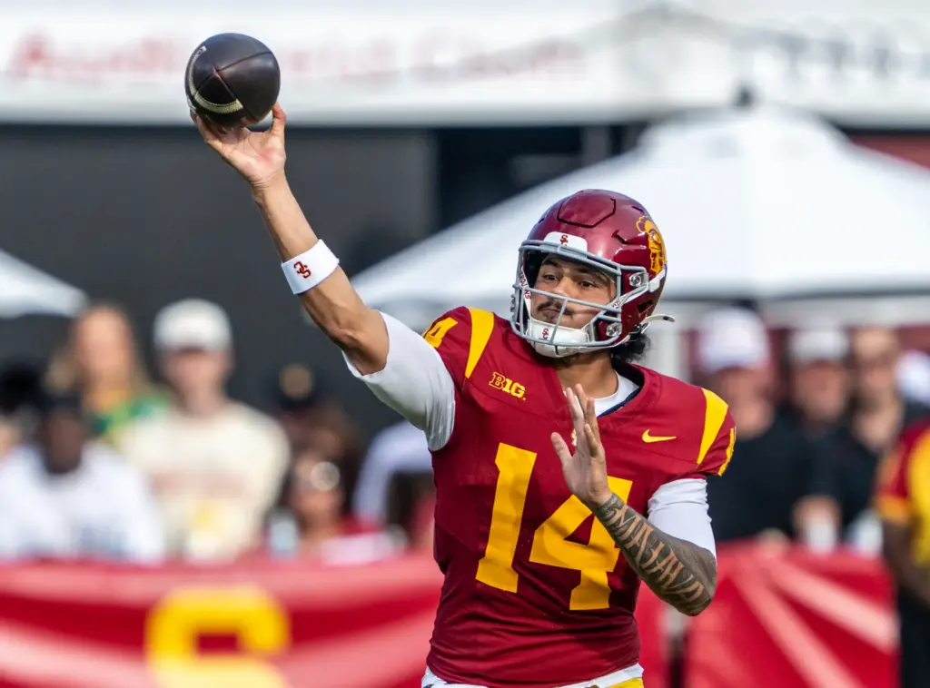 USC quarterback Jayden Maiava (14) throws the ball during a...
