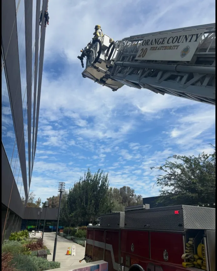 Firefighters rescued a window washer who was stranded about 60...