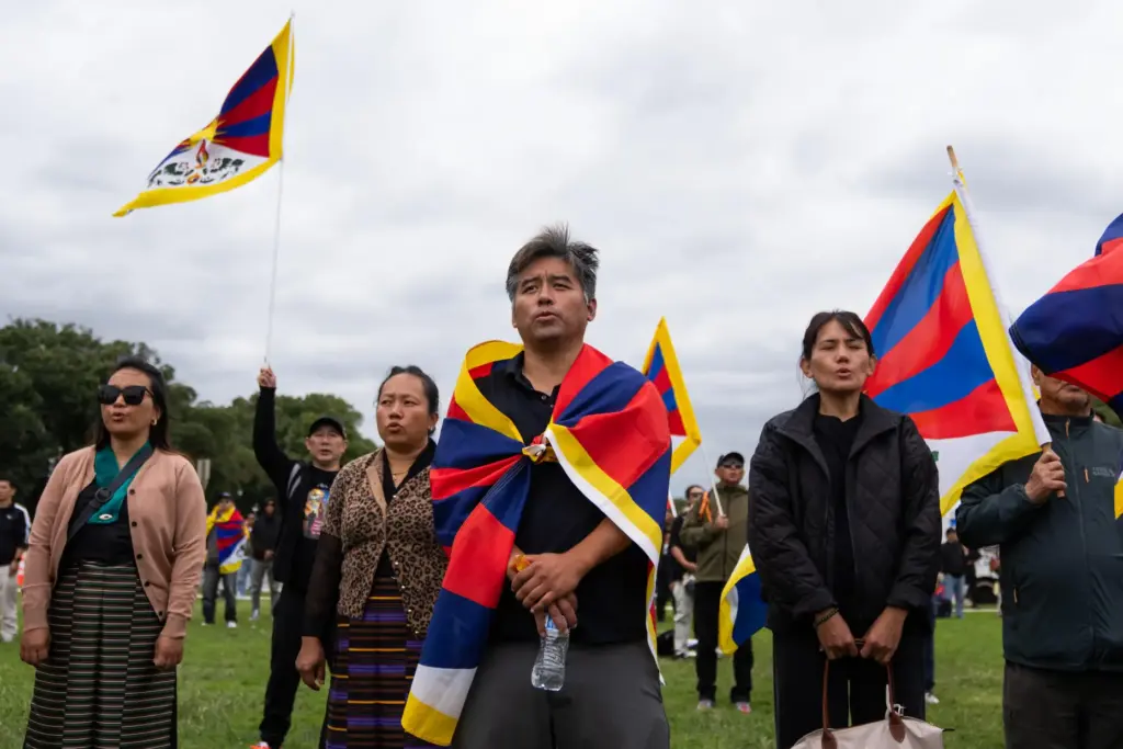 Pro-Tibet independence protesters demonstrate near the U.S. Capitol.