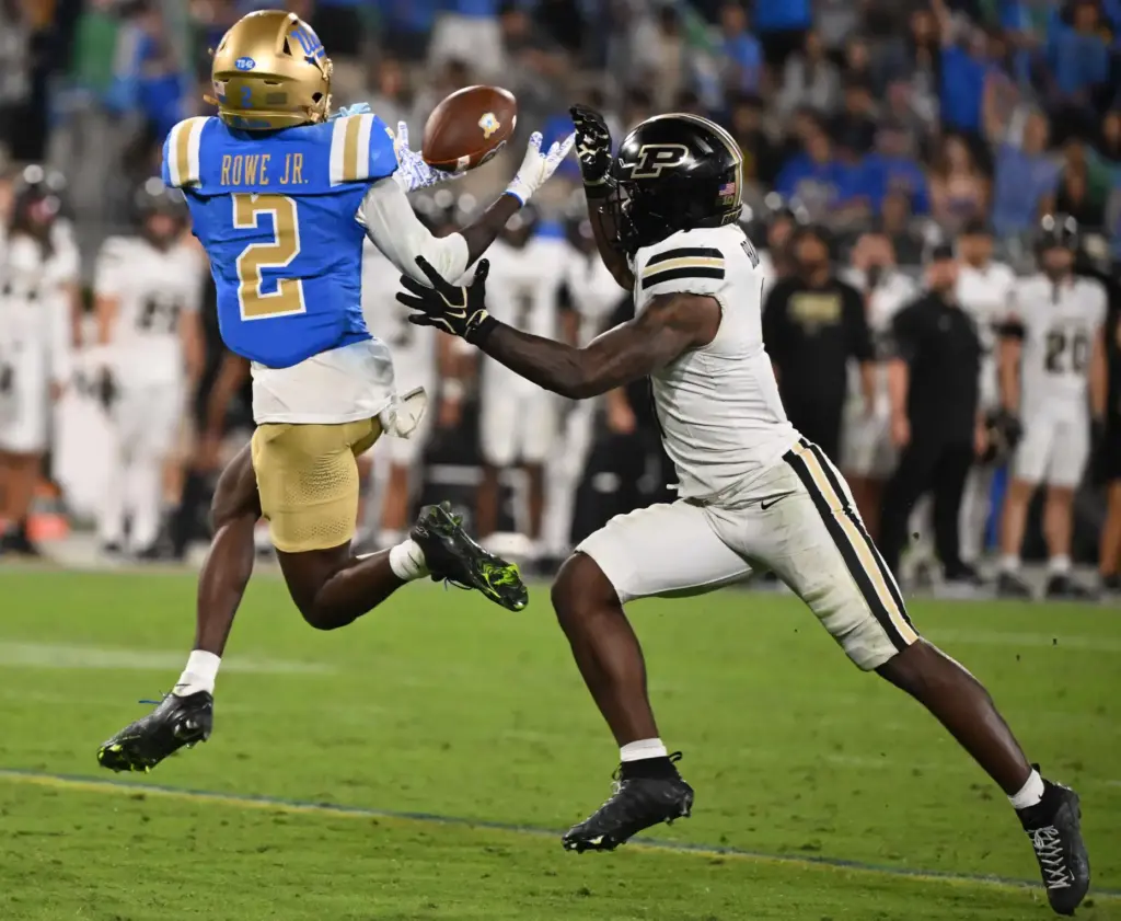 Wide receiver Brian Rowe Jr. (2) of the UCLA Bruins...