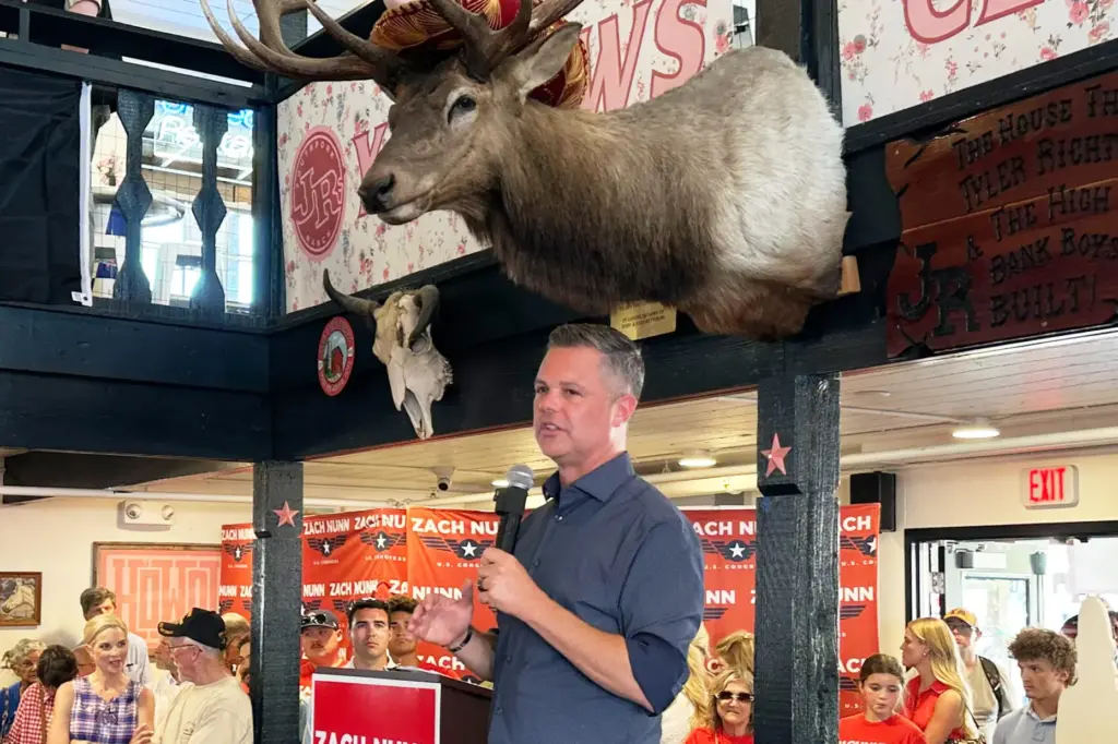 U.S. Rep. Zach Nunn, R-Iowa, speaks at a campaign event...
