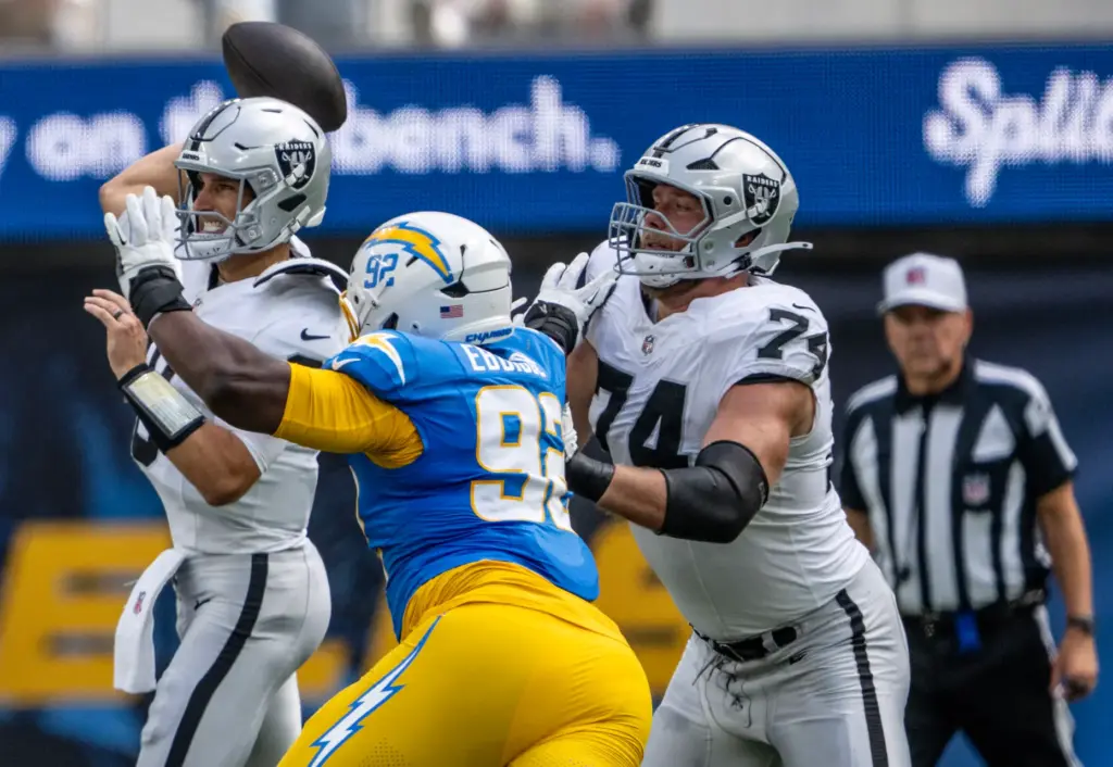 Las Vegas Raiders veteran quarterback Kirk Cousins (8) throws the...