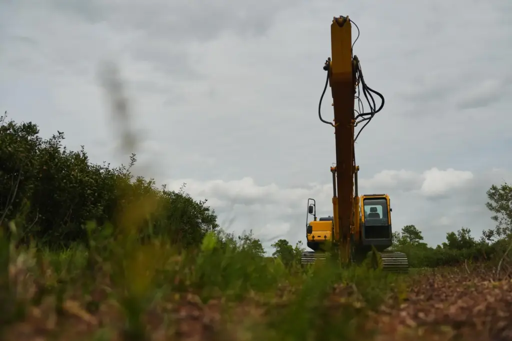 A excavator sits near a restoration site Wednesday, May 6,...