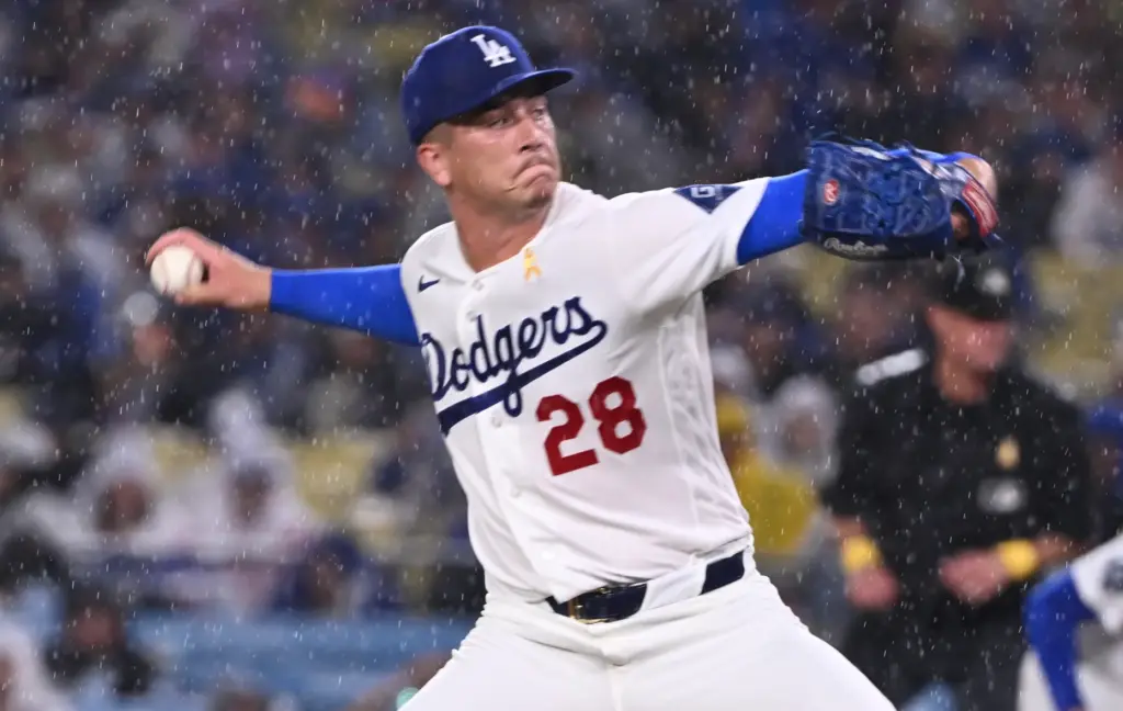 Dodgers relief pitcher Bobby Miller delivers a pitch against the...