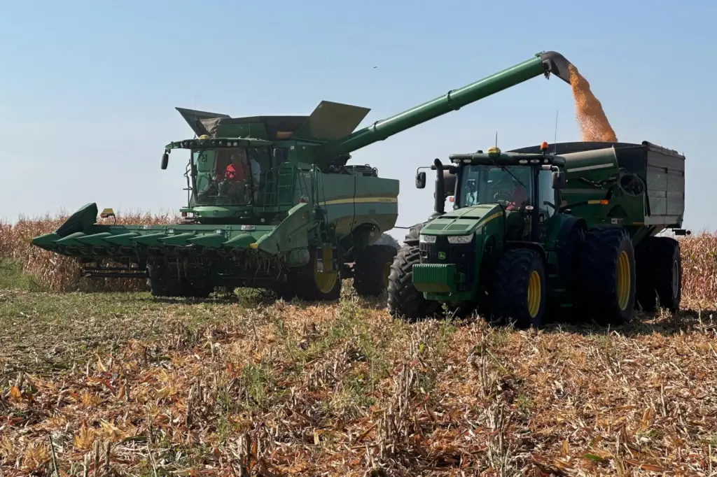 Farmer Jason Kurtz harvests corn Tuesday, Sept. 8, 2026, near...