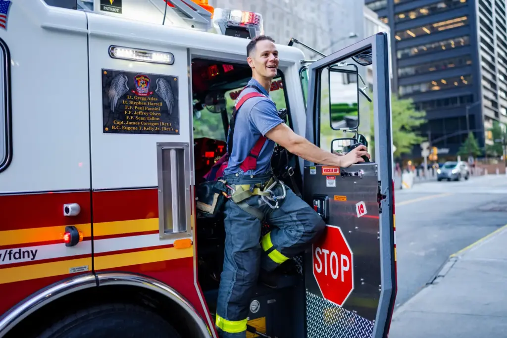 Lt. Anthony Giannone of Ladder 10 FDNY work near Ground Zero.
