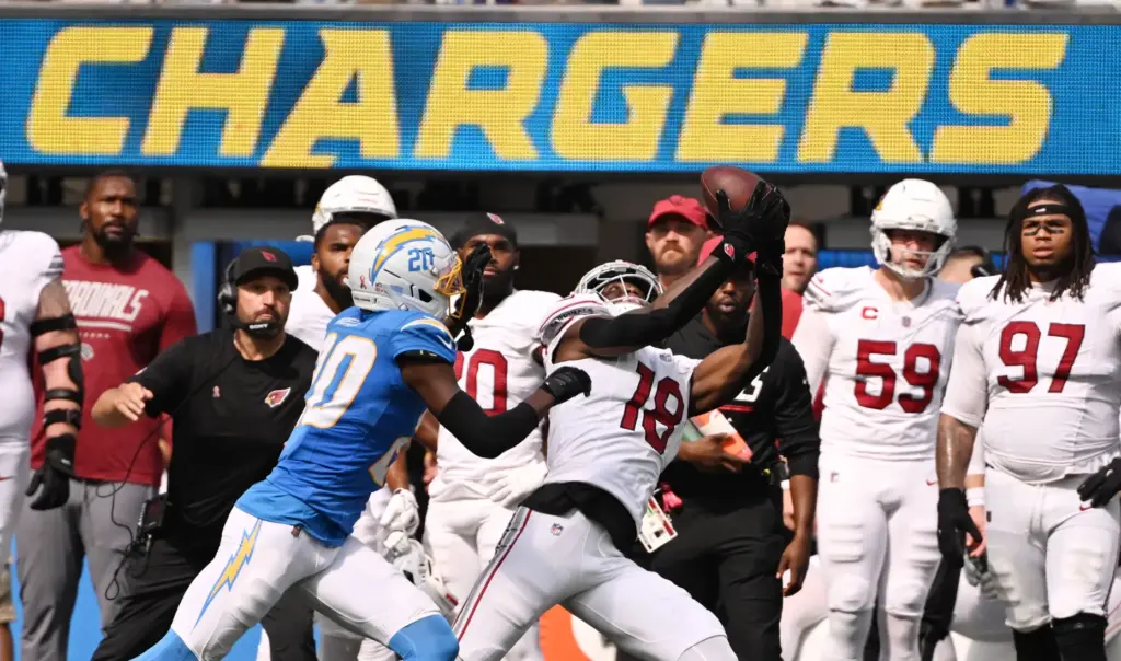 Arizona Cardinals wide receiver Marvin Harrison Jr. (18) catches a...