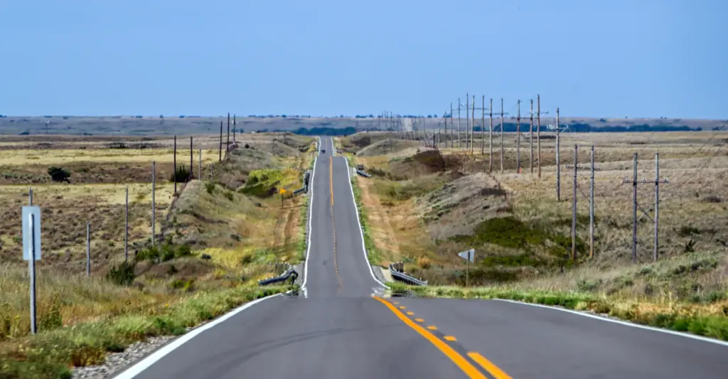 U.S. Highway 160 looking west in Barber County, Kansas, on...