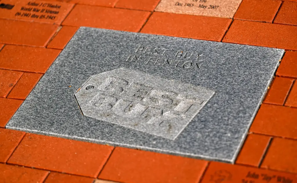 A sponsorship brick at the Heroes Memorial at Fenton City...