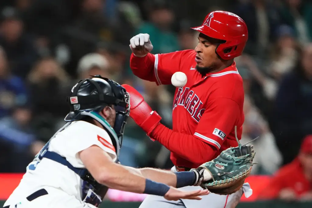 Angels’ Christian Moore scores on a two-run single from Bryce...