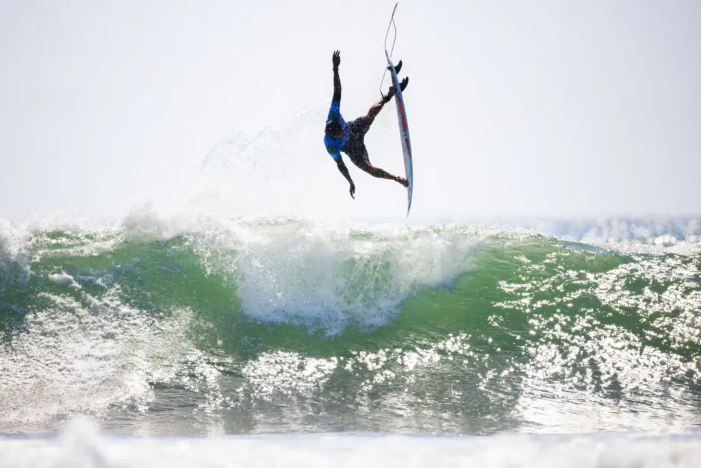 Miguel Pupo of Brazil surfs in Heat 2 of the...