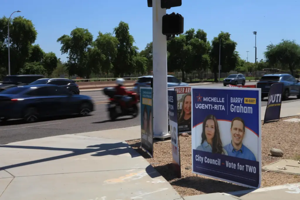 Campaign signs for Scottsdale City Council candidates are posted Wednesday,...