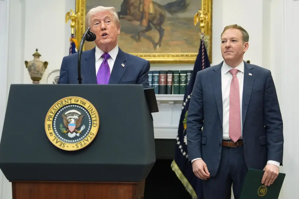 President Donald Trump speaks during an event with Environmental Protection Agency director Lee Zeldin.