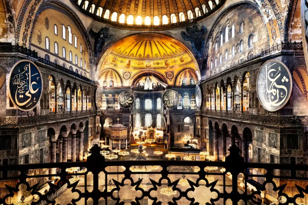 A reproduction of the interior view of the Hagia Sophia...