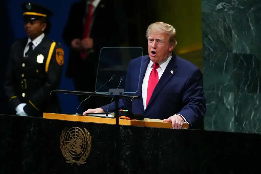 President Donald Trump speaks to the United Nations General Assembly,...