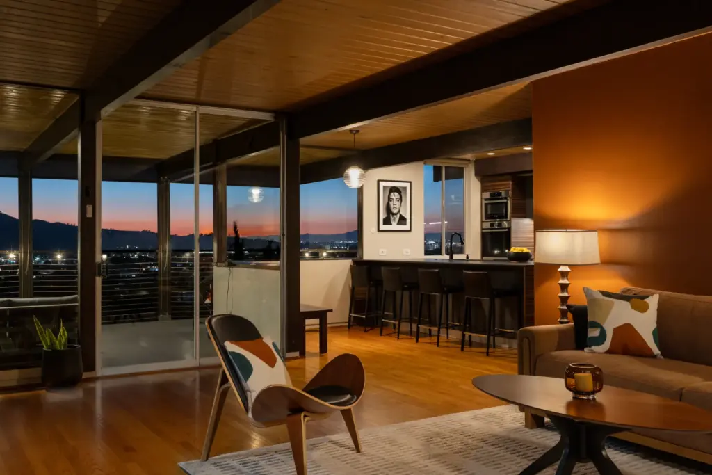 The exposed roof structure and tongue-and-groove ceilings add architectural character...