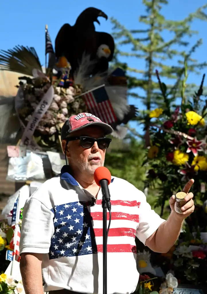 Mike Wayman, owner of Fawn Park, speaks during a memorial...