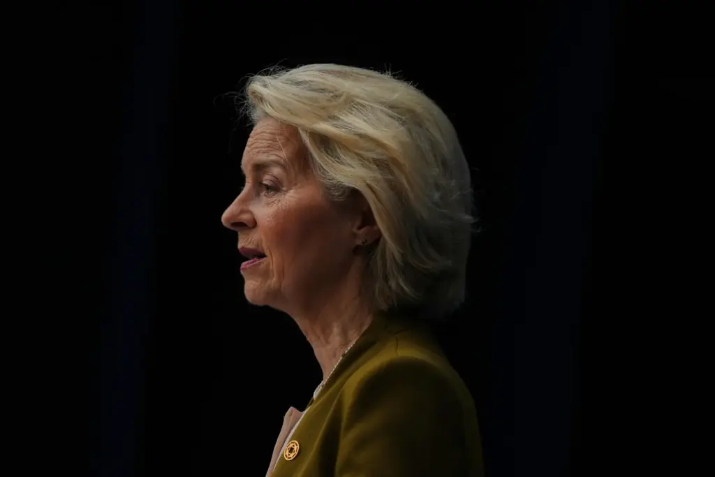 European Commission President Ursula von der Leyen delivers a speech at the International Space Summit.