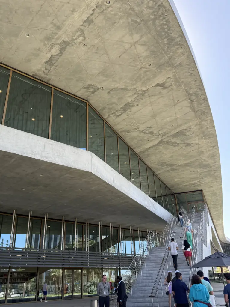 Visitors climb the stairs to the north entrance of the...