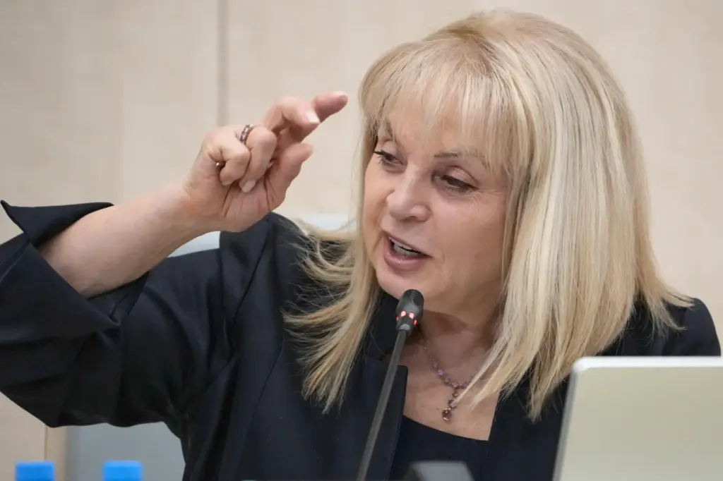 Ella Pamfilova, the head of Russian Central Election Commission, speaks during a news conference.