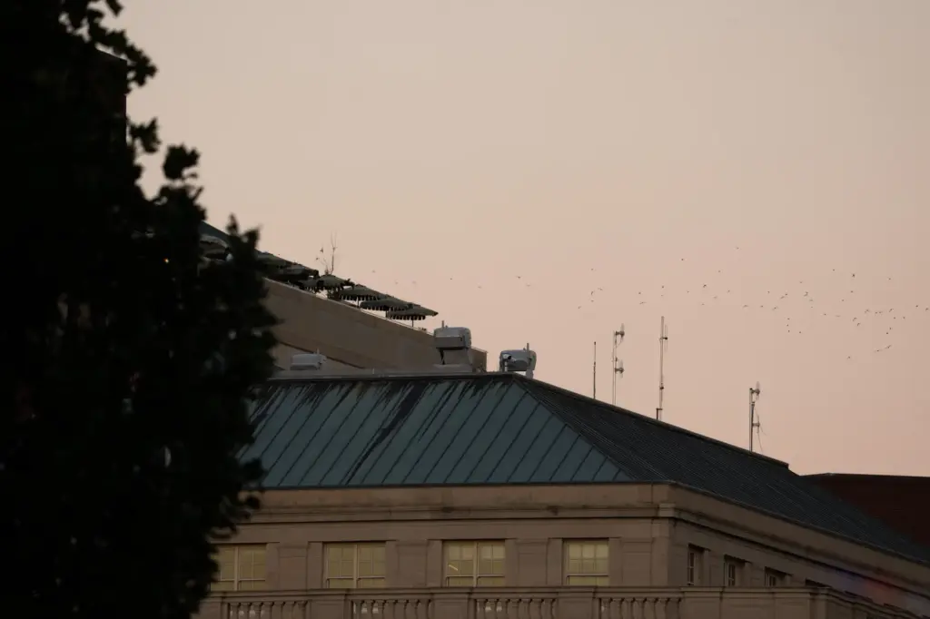 Drones stations are pictured on a federal building near the...