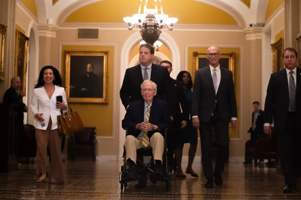 Sen. Mitch McConnell, R-Ky., arrives at the U.S. Capitol, Monday,...